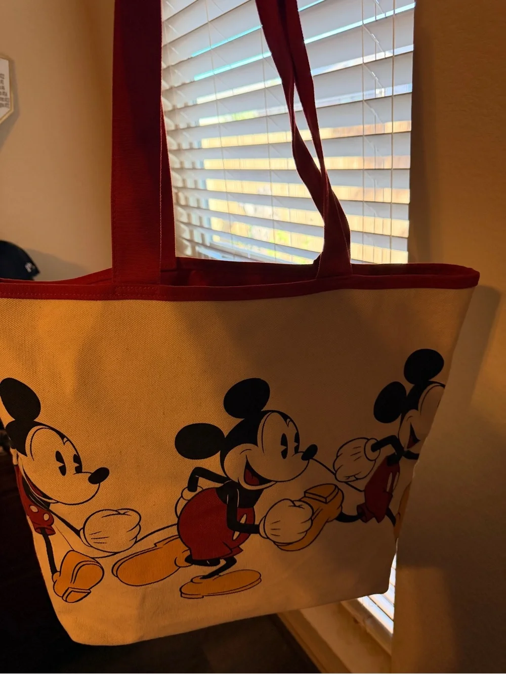 Disney Cream Canvas Tote with Red Trim and Yellow Accents